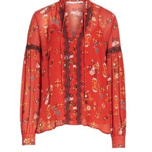 Derek Lam 10 Crosby Silk Floral Blouse Red 6 NWT